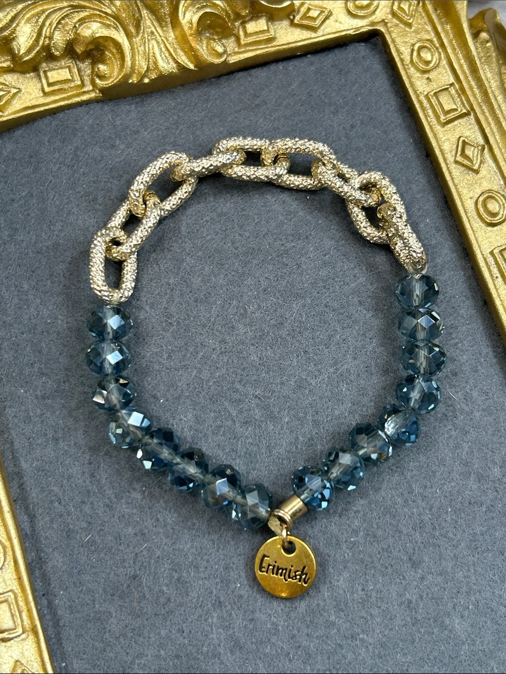Erimish Light Blue Crystal Bead and Gold Chain Bracelet